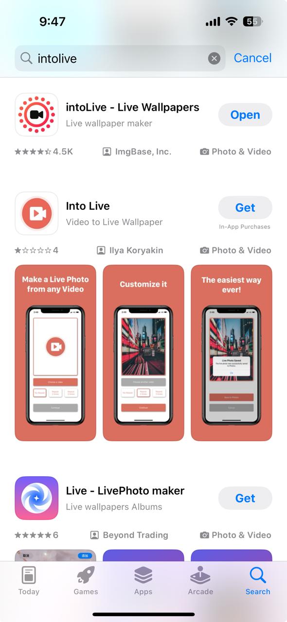 intoLive App: Startbildschirm auf dem iPhone